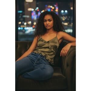 Melrose and Market Olive Green Ruffle Cami Top Size XS